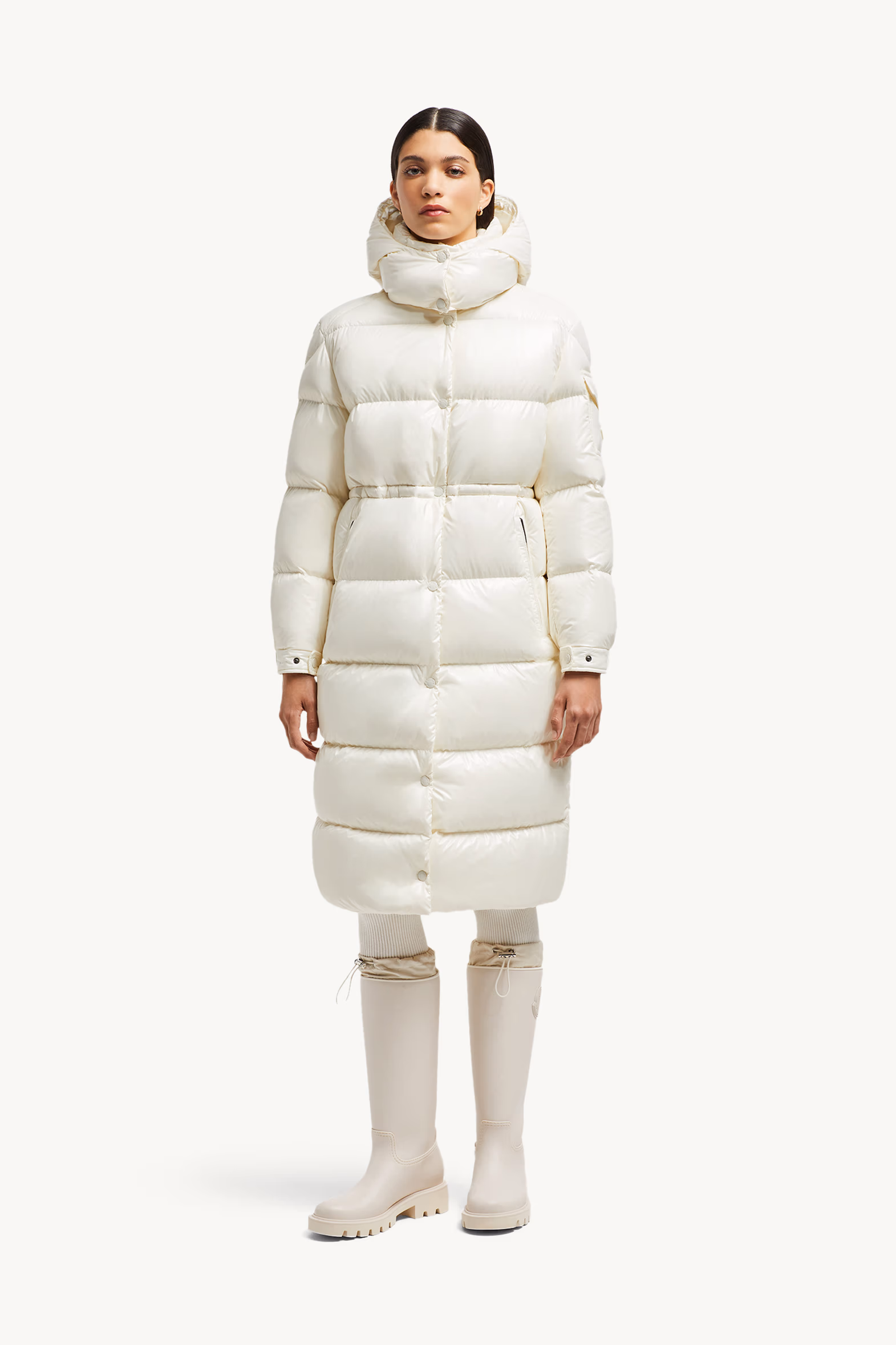 Cavettaz Hooded Long Down Jacket Women White Moncler 3